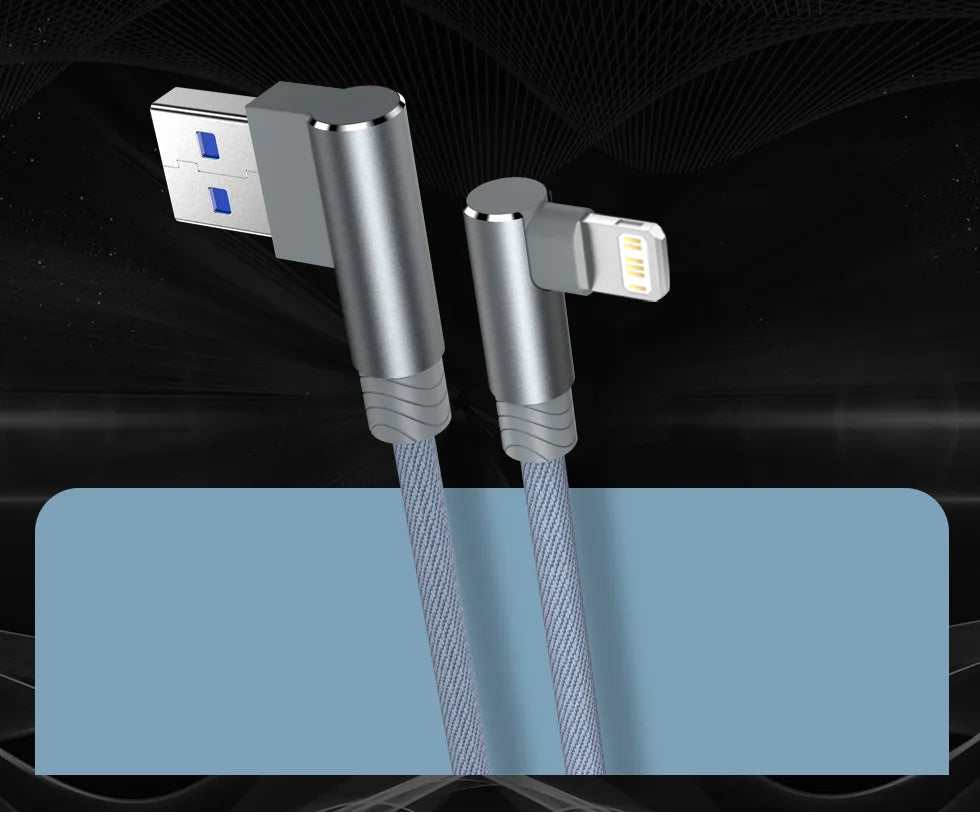 USB Cable 90 Degree for iPhone 14-11 Pro Max Xs X XR 6 6s 7 8 Plus iPad Mini 3A Fast Charging Data Cord for iPhone Charger