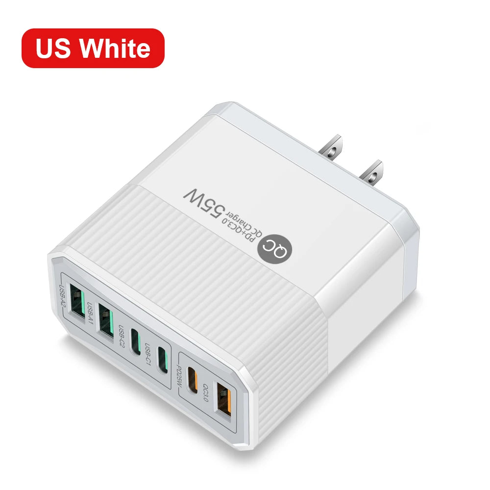 Plug 55W Fast Charging Charger 6Ports USB Type C Wall Charger For Samsung A23 S23 iPhone 14 pro max Xiaomi KR  Charger