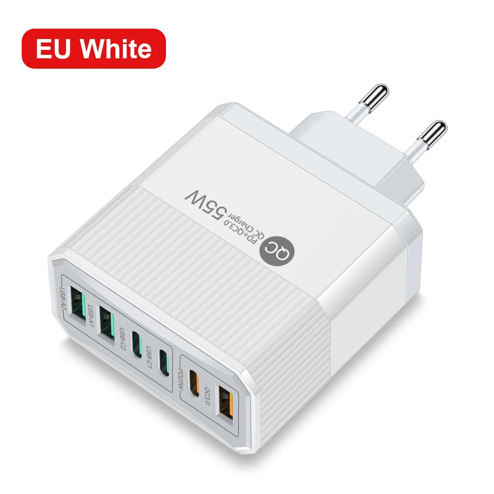 Plug 55W Fast Charging Charger 6Ports USB Type C Wall Charger For Samsung A23 S23 iPhone 14 pro max Xiaomi KR  Charger