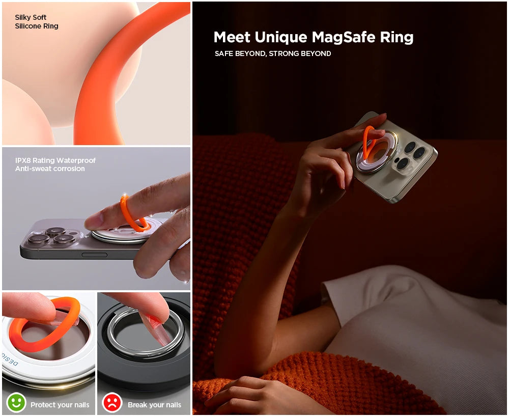 Magnetic Phone Ring Holder Silicone for Magsafe Phone Grip Finger Ring Holder Stand for iPhone 16-12 Pro