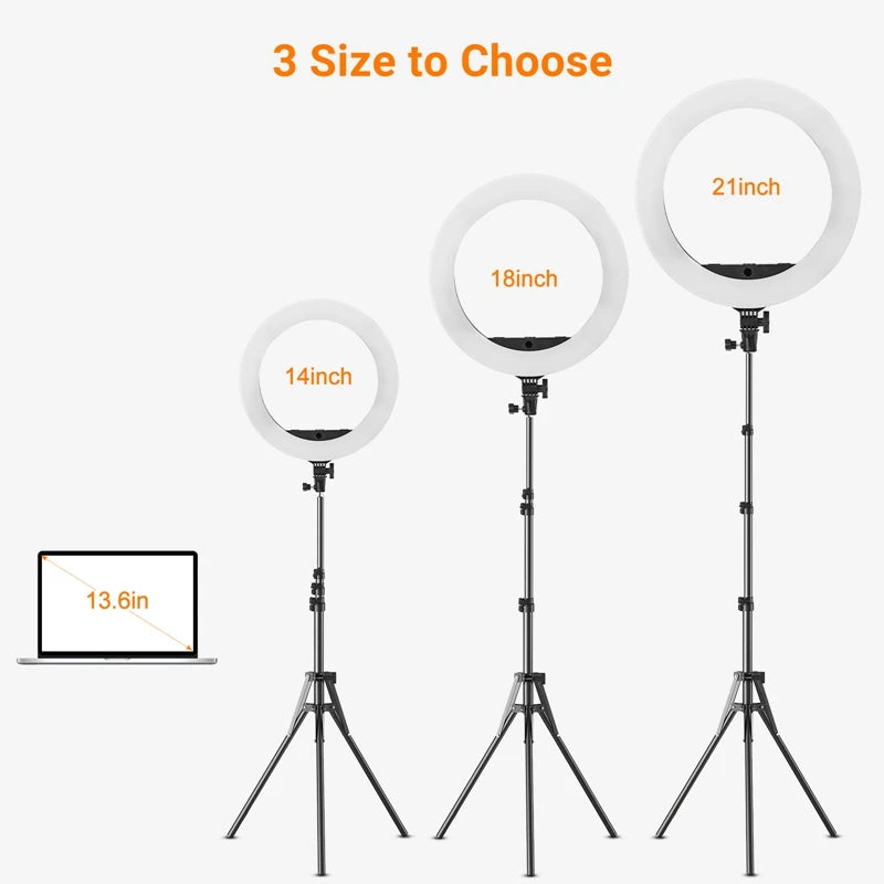 18" LED Ring Light 55W 3000-5800K Dimmable CRI Ring Light Photo Studio Vlog Video Makeup Selfie