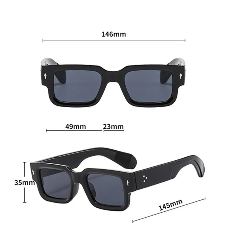 Vintage Fashion Square Sunglasses Luxury Brand Designer Sun Glasses Punk Popular Classic Rivet Shades