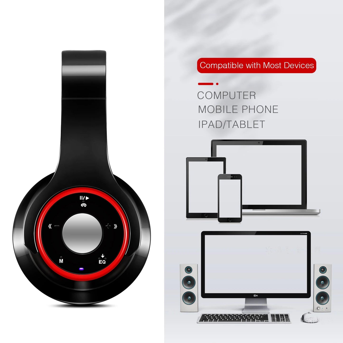 Stereo Audio Mp3 Bluetooth Headset Wireless Headphones Earphone Support SD Card with Mic Play 20 Hours