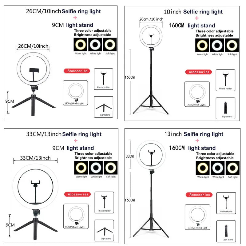 Lights Dimmable Light Selfie LED Ring 26 33CM USB Lighting Lamp