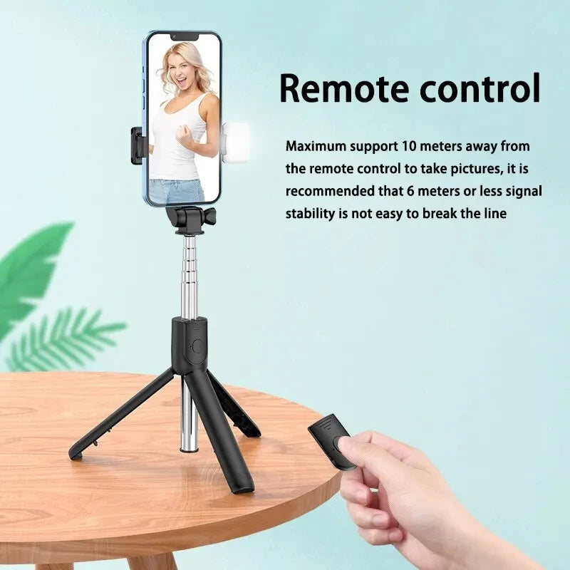 Tripod with Remote Control and Fill Light Stand, Mini Wireless Bluetooth Selfie Stick Smartphone