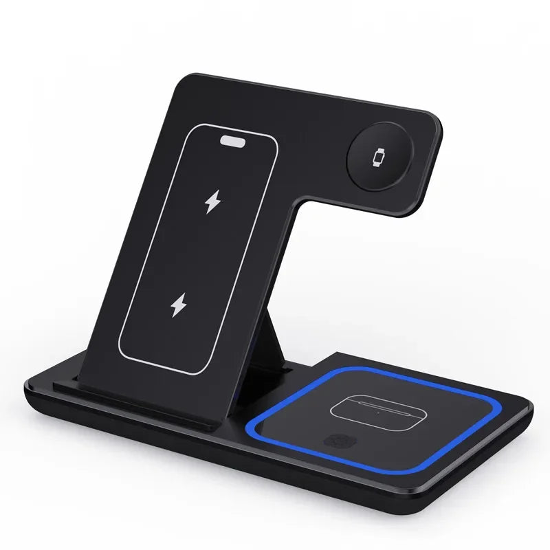 3-in-1 Foldable Wireless Charger Stand for iPhone, Apple Watch & AirPods Fast Charging Station