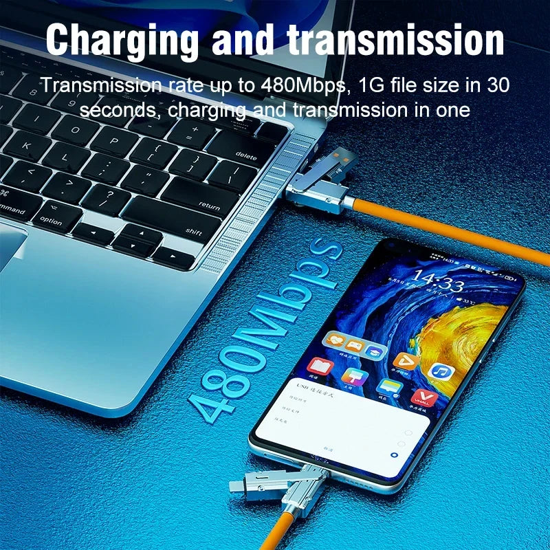 120W USB Type C to Type C 4 In 1  IOS Cable PD 100W Fast Charging Data Cable for iPhone 15-11 Pro Max Samsung S24