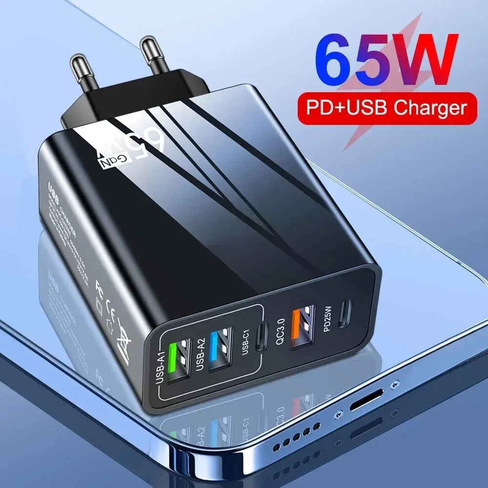 Fast Charger Mobile Charging Head 65w  Pd Plus 3usb Travel Multi Interface Charger 3.1A