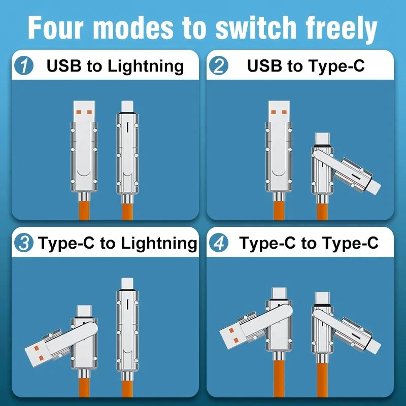 120W USB Type C to Type C 4 In 1  IOS Cable PD 100W Fast Charging Data Cable for iPhone 15-11 Pro Max Samsung S24