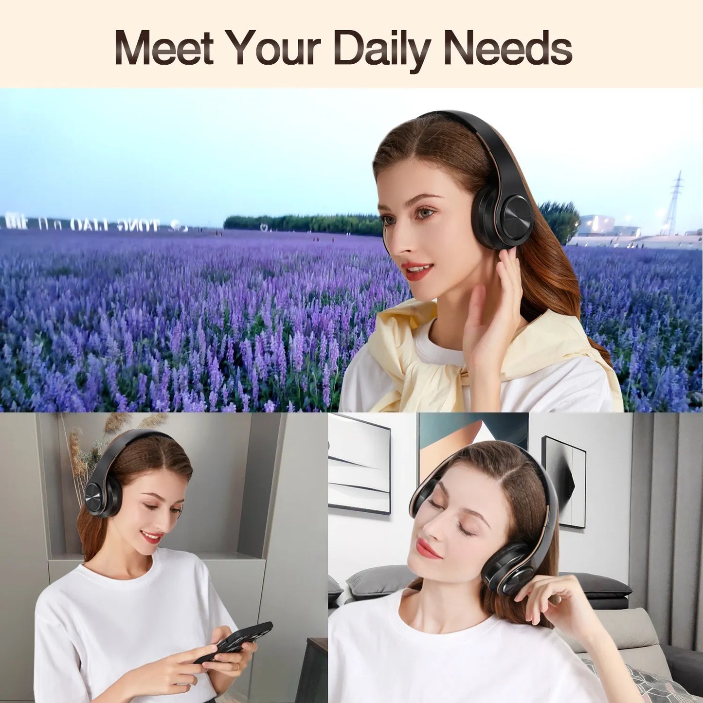 Wireless Headphones Bluetooth Earphone Stereo Headset with Build-in MIC with 3.5mm Jack for Xiaomi Samsung iPhone