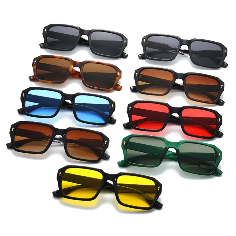 Sunglasses Square Punk Rivets Clear Ocean Gradient Lens Shades UV400 Men Women Sun Glasses