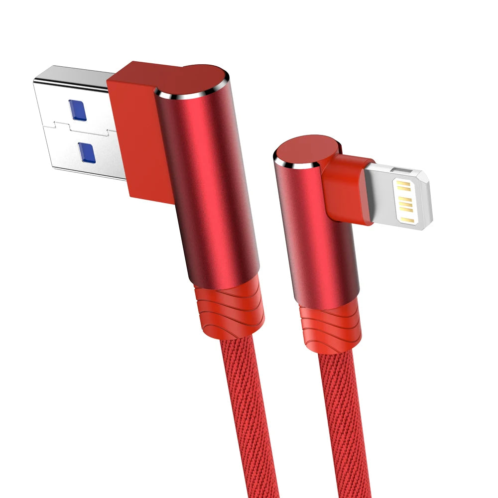 USB Cable 90 Degree for iPhone 14-11 Pro Max Xs X XR 6 6s 7 8 Plus iPad Mini 3A Fast Charging Data Cord for iPhone Charger