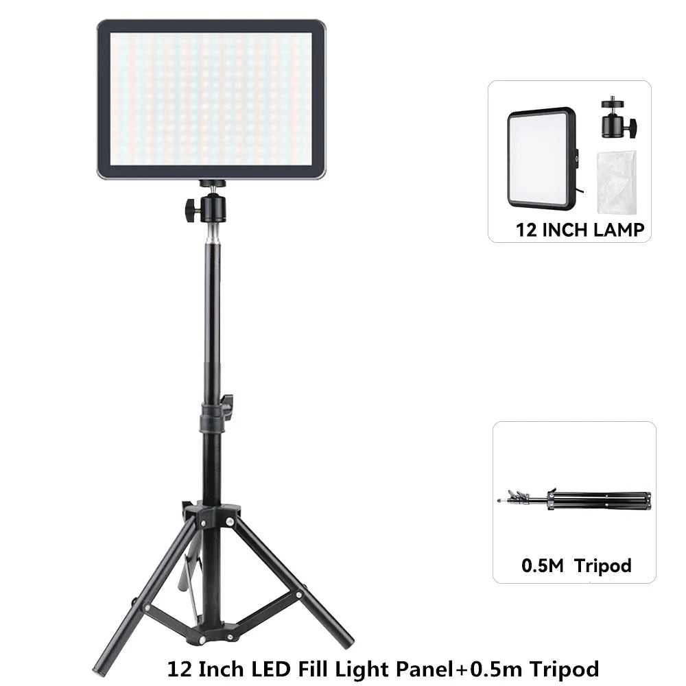 LED Photography Video Light Panel 8/12 Inch Lighting Photo Studio Lamp Kit For Shoot Live Streaming Youbube With Tripod Stand