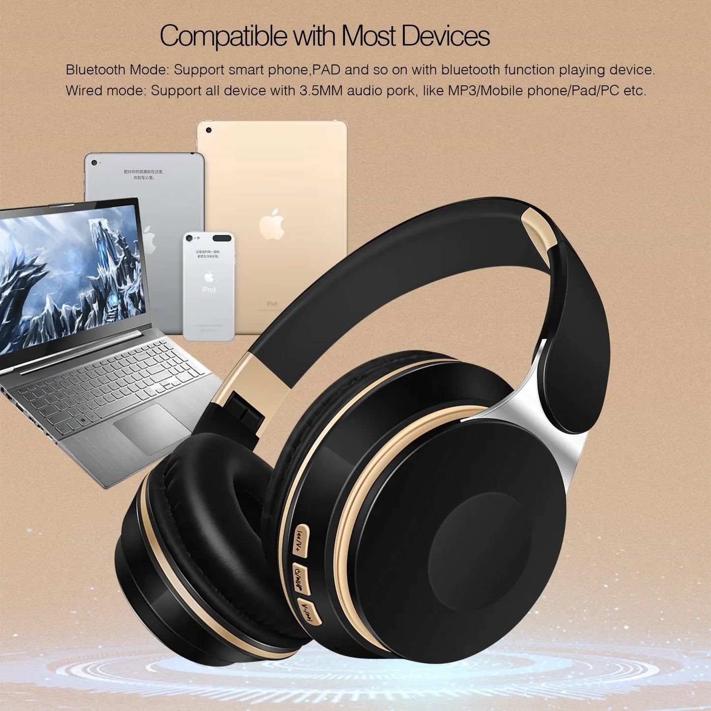 Wireless Headphone Stereo Headband Bluetooth Headset Support SD Card with Mic for Xiaomi Iphone Sumsamg Tablet