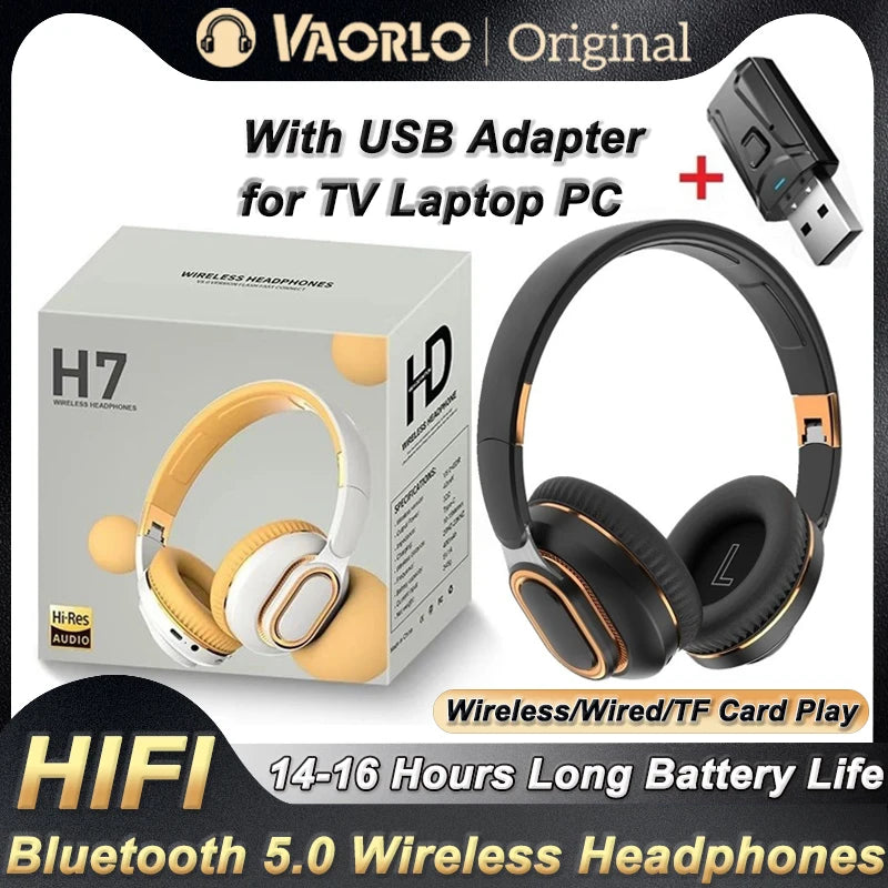 Bluetooth TV Headphones H7 Wireless Noise-Cancelling Foldable Headset with Mic & USB Adapter