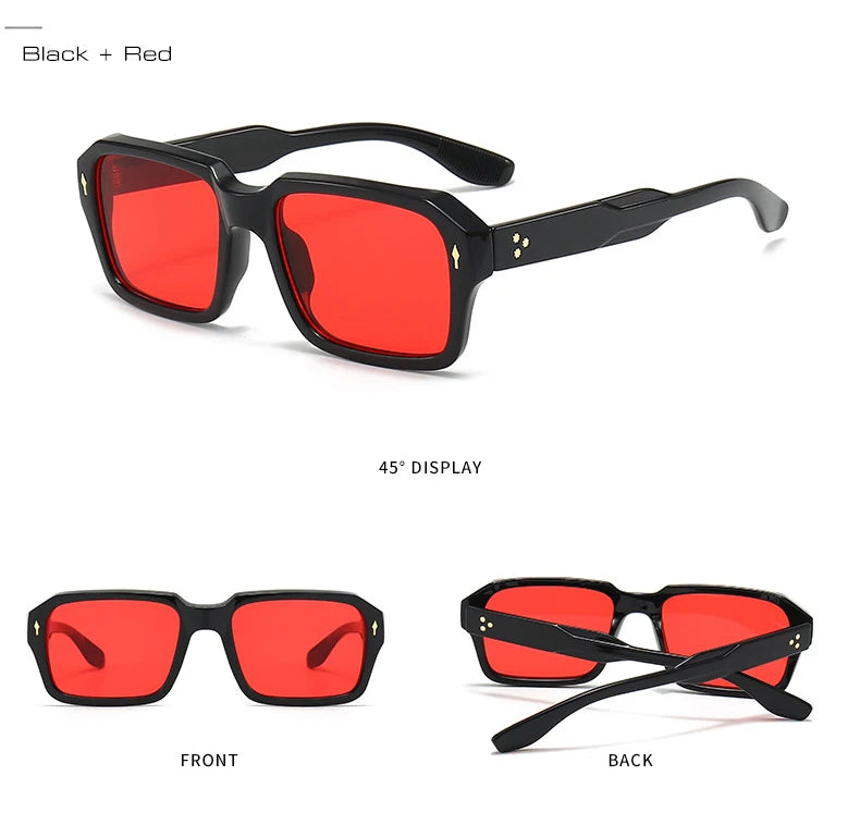 Sunglasses Square Punk Rivets Clear Ocean Gradient Lens Shades UV400 Men Women Sun Glasses