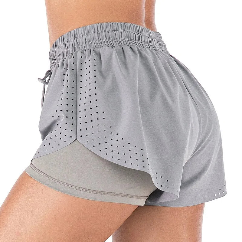 Double-layer Fake Two-Piece Yoga Shorts