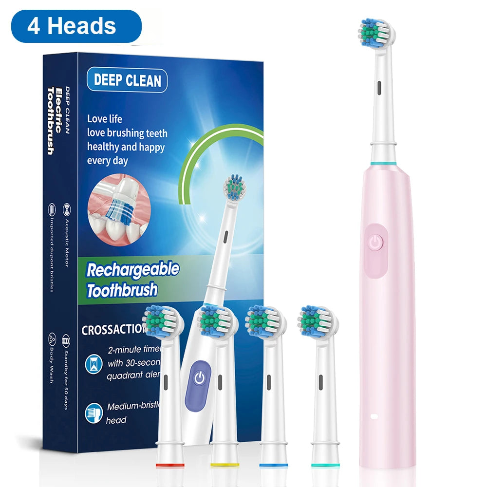 Rechargeable Electric Toothbrush Pink 8 Heads 5 Modes | Thomnest