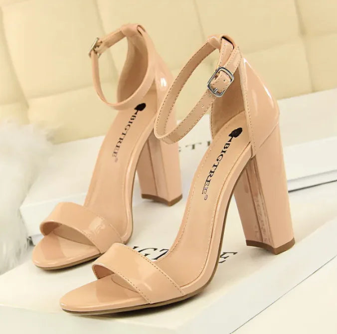 Women's 9.5cm High Heels Sandals Ankle Strappy Dinner Shoes